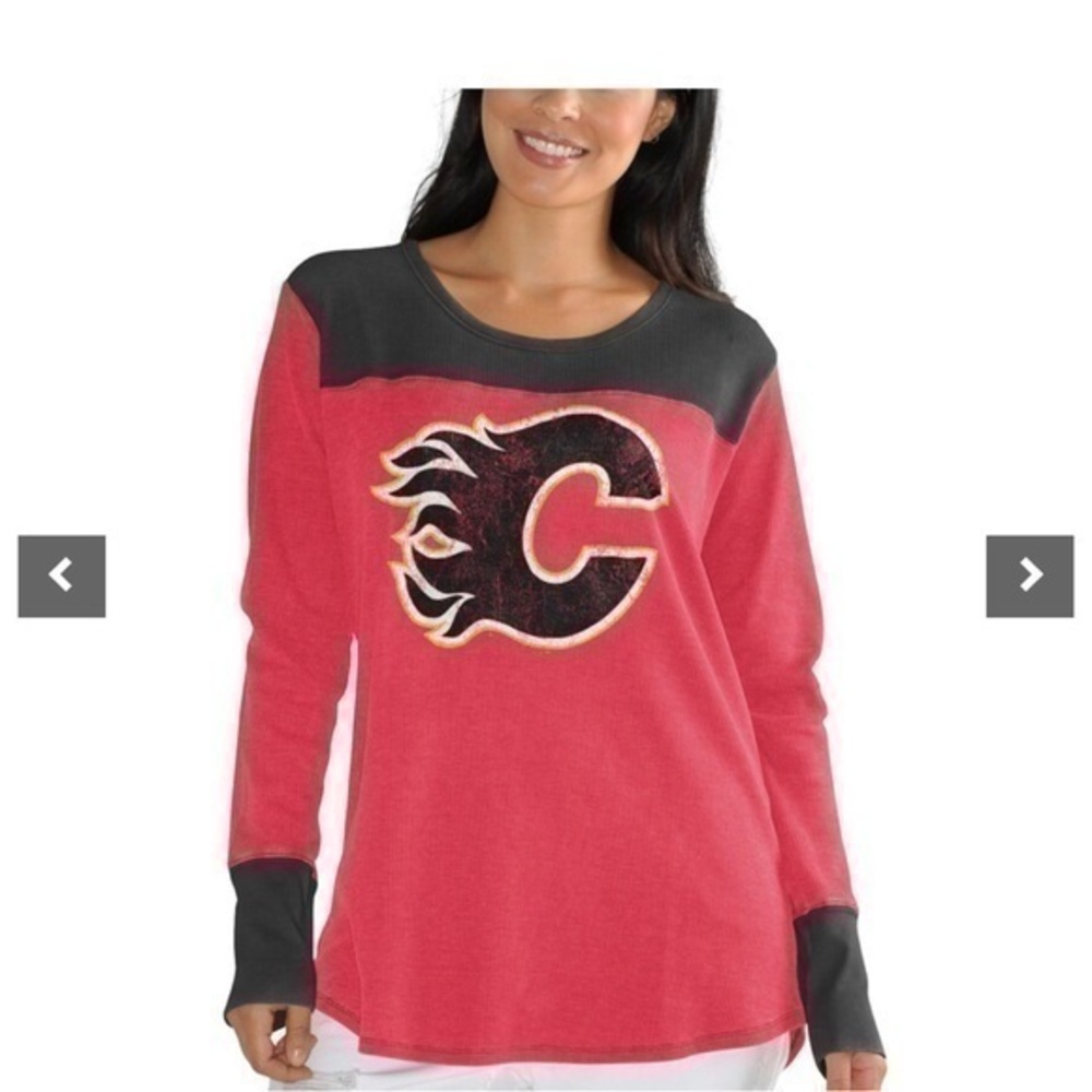 Touch Calgary Flames Women's Blindside Tri-Blend Long Sleeve Thermal T-Shirt L